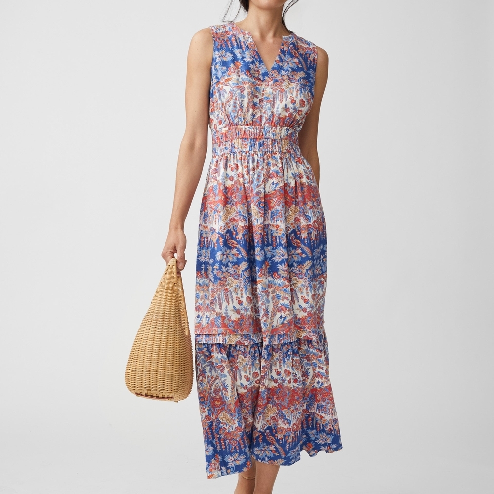 J.McLaughlin Mei Sleeveless Dress Maxi Red Linen Resort Beach Fourth Of July